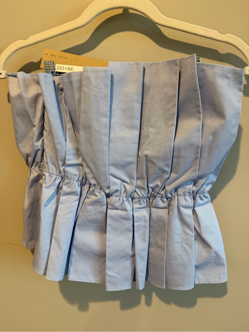 DO+BE Light Blue Strapless Pleated Peplum Top